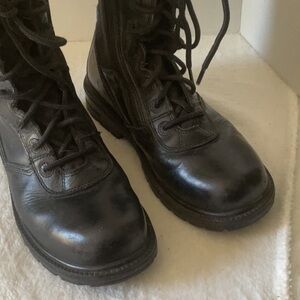 Black Combat Moto Boots with Lace-Up Design steel toe